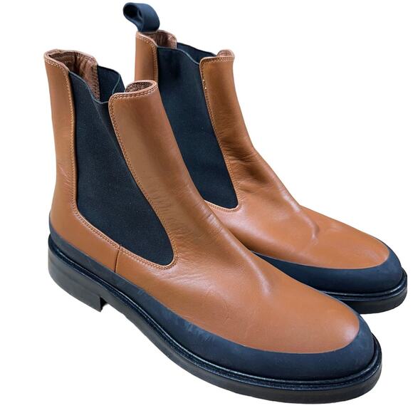Frame Le Holland Leather Rubber Chelsea Boots Brown Women's Size 39.5 (US 9.5) - Picture 1 of 8